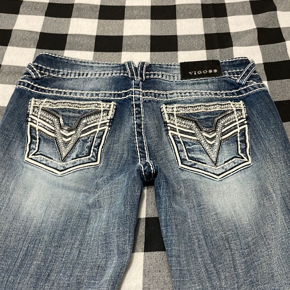 Vigoss Chelsea Capri Jeans Size 9/10 x 21/22.5 Thick Stitch Embellished Stretch